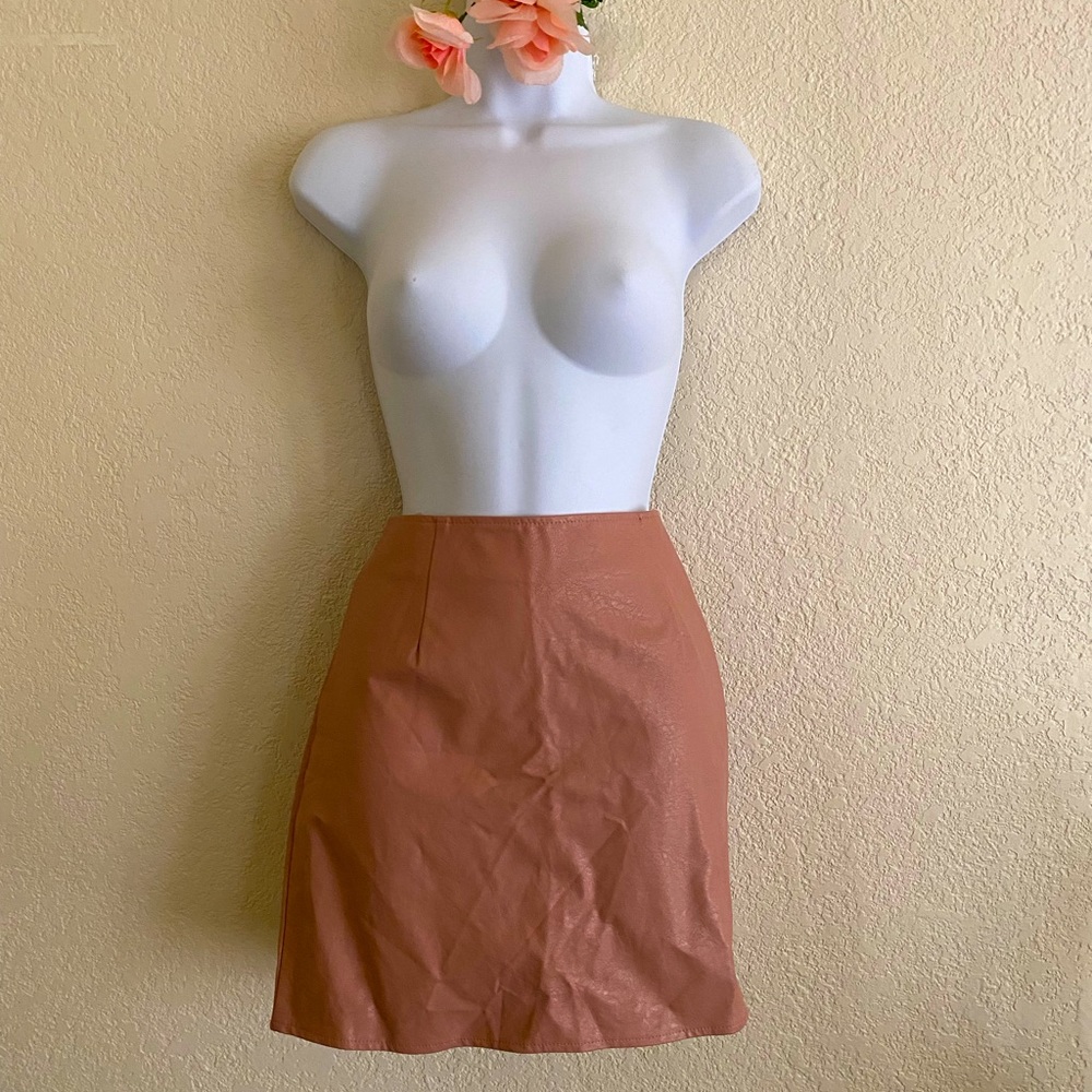 Leather Look A Line Mini Skirt